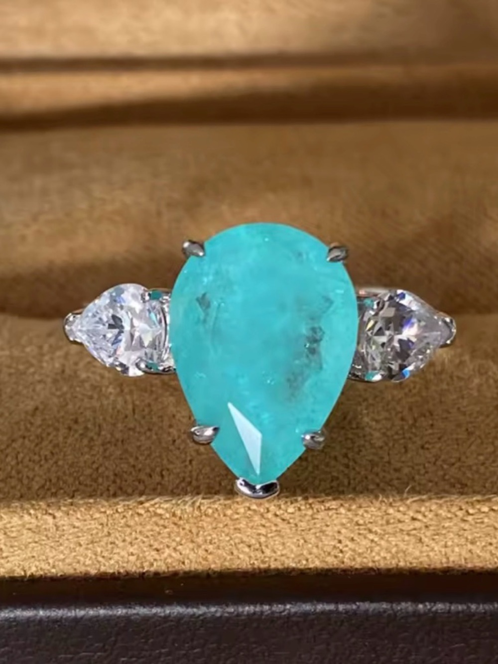 NEW Pear Paraiba Tourmaline CZ Sterling Silver Teardrop Blue/Green Gemstone Ring